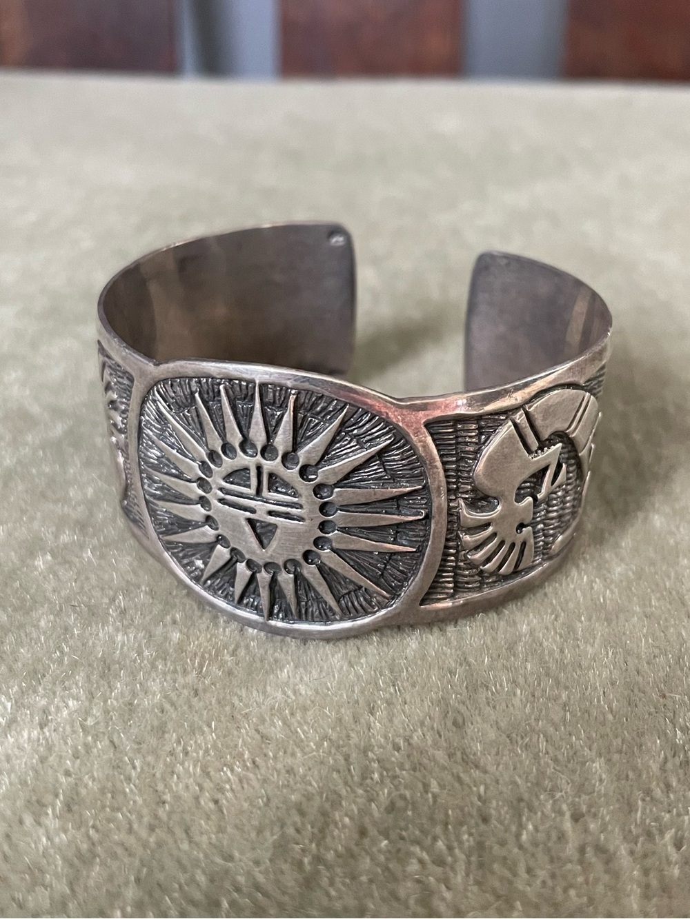 Sterling Silver cuff bracelet with textured motifs